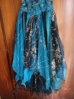 Cerulean Blue &amp; Black beaded &amp; sequined Matric farewell event evening dress size Medium