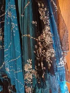 Cerulean Blue &amp; Black beaded &amp; sequined Matric farewell event evening dress size Medium