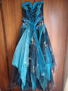 Cerulean Blue &amp; Black beaded &amp; sequined Matric farewell event evening dress size Medium