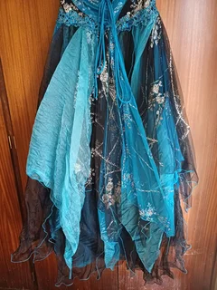 Cerulean Blue &amp; Black beaded &amp; sequined Matric farewell event evening dress size Medium