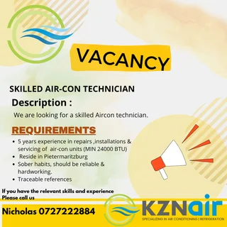 AIRCON TECHNICIAN REQUIRED