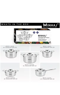 Minhaj - 3 Ply Stainless Steel 10 Piece Cookware Set