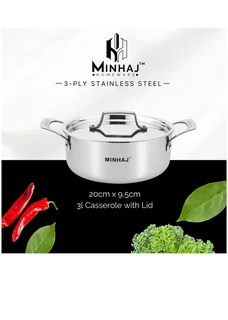 Minhaj - 3 Ply Stainless Steel 10 Piece Cookware Set