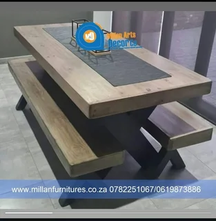 X - legged table and benches set