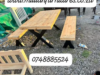 X - legged table and benches set