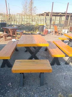 X - legged table and benches set