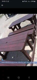 Attached wooden benches sets