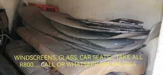 Car seats and windscreens etc