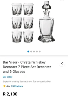 Bar Visor - Crystal Whiskey Decanter and 6 Glasses