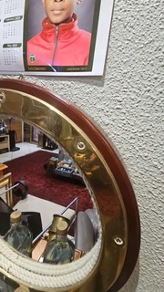 Porthole Style Mirror in Rope and Brass
