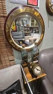 Porthole Style Mirror in Rope and Brass