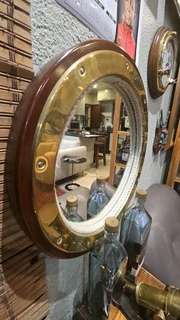 Porthole Style Mirror in Rope and Brass