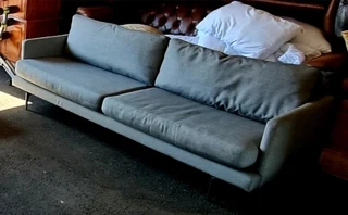 Mid-Century 3-Seater Fabric Sofa (Charcoal Grey)