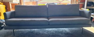 Mid-Century 3-Seater Fabric Sofa (Charcoal Grey)