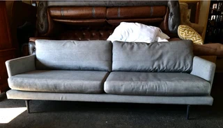 Mid-Century 3-Seater Fabric Sofa (Charcoal Grey)