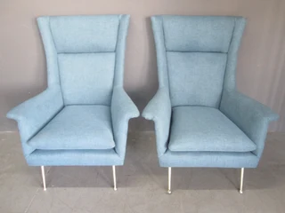 2x Retro Style Fabric Upholstered Occassional Chairs