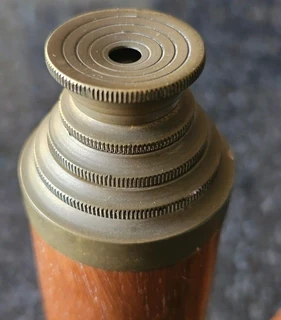 Antique Brass and Wood Stanley Telescope and Compass