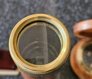 Antique Brass and Wood Stanley Telescope and Compass