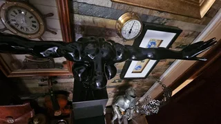 Crouching Man Sculpture on Granite Stand