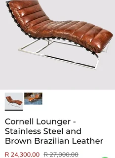 Vintage Leather Lounger in Stainless Steel and Brown Leather