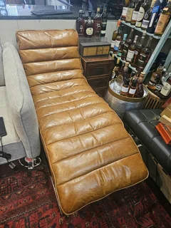 Vintage Leather Lounger in Stainless Steel and Brown Leather