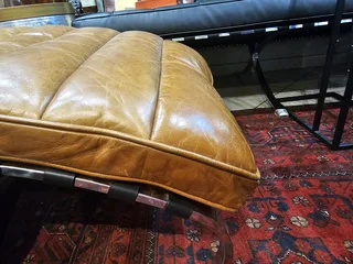 Vintage Leather Lounger in Stainless Steel and Brown Leather