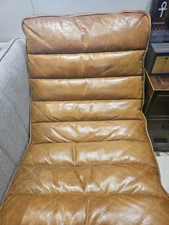 Vintage Leather Lounger in Stainless Steel and Brown Leather