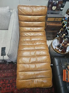 Vintage Leather Lounger in Stainless Steel and Brown Leather