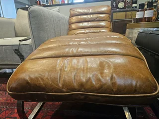 Vintage Leather Lounger in Stainless Steel and Brown Leather