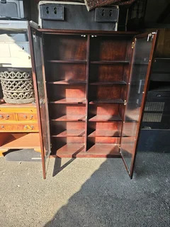 Mahogany Cabinet Bookcase With Glass Doors