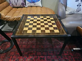 Contemporary Steel-Framed Chess Table