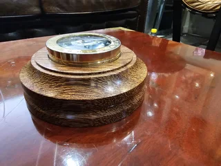 Rare Vintage Brass &amp; Partridge Wood World Timer Paperweight