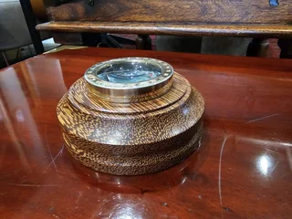 Rare Vintage Brass &amp; Partridge Wood World Timer Paperweight