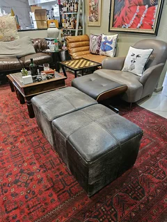 Coricraft Butterscotch Leather Block Ottoman (2 Available)