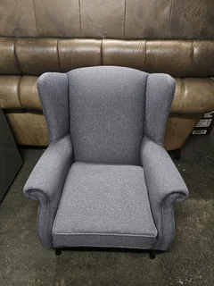 Grey Wingback Chair with Queen Anne Legs