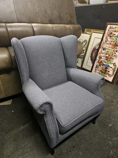 Grey Wingback Chair with Queen Anne Legs