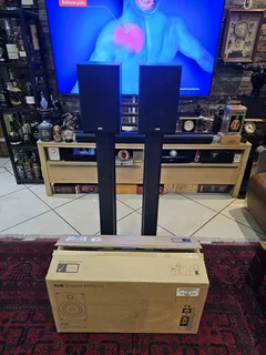 Bowers & Wilkins 686 Bookshelf Speakers – Pair (Black Ash Finish) with Stands