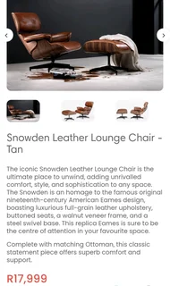 Snowden Leather Lounge Chair with Ottoman – Tan Finish
