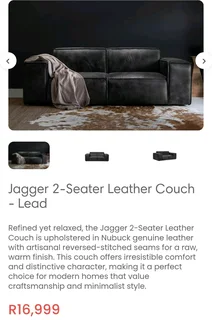 Jagger 2-Seater Leather Couch – Lead Finish