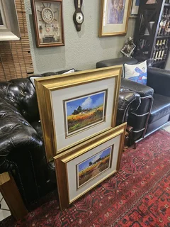 For sale: 2x Original Willie Strydom Rural Village oil-on-board paintings
