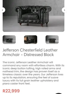Jefferson Chesterfield Leather Armchair - Distressed Black