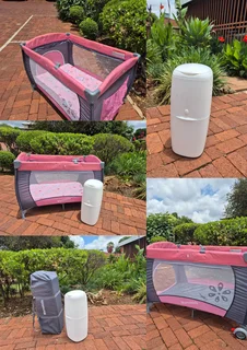 Baby cot, nappy bin and a potty for sale