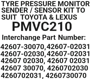 2013 - 18 Toyota Corolla TPMS tyre pressure monitor sensors