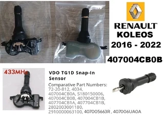 Renault Koleos Tyre Pressure Monitor Sensors / TPMS valve stems