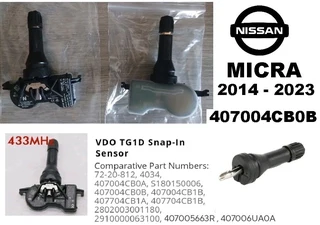 Nissan Micra Tyre Pressure Monitor Sensors / TPMS valves
