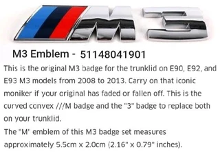 2008 - 13 BMW E90 E92 OEM M3 badge emblem
