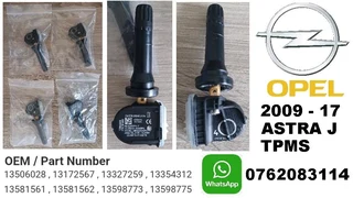 2009 - 17 Opel Astra J TPMS tyre pressure monitor sensors & valve stems