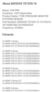 BMW 3 series tyre pressure sensors