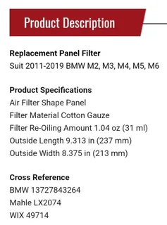 BMW F82 M4 air filters