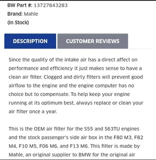 BMW F82 M4 air filters